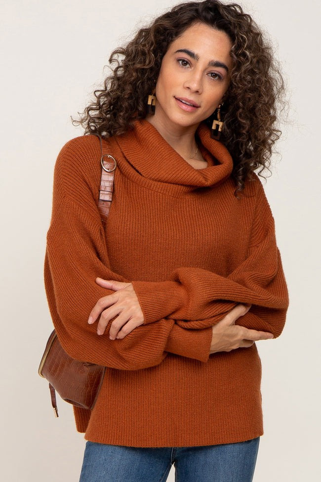 Rust Turtleneck Knit Sweater | PinkBlush Maternity