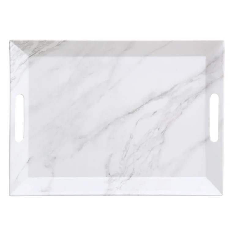 Better Homes & Gardens Melamine Rectangle Marble Print Handled Tray - Walmart.com | Walmart (US)