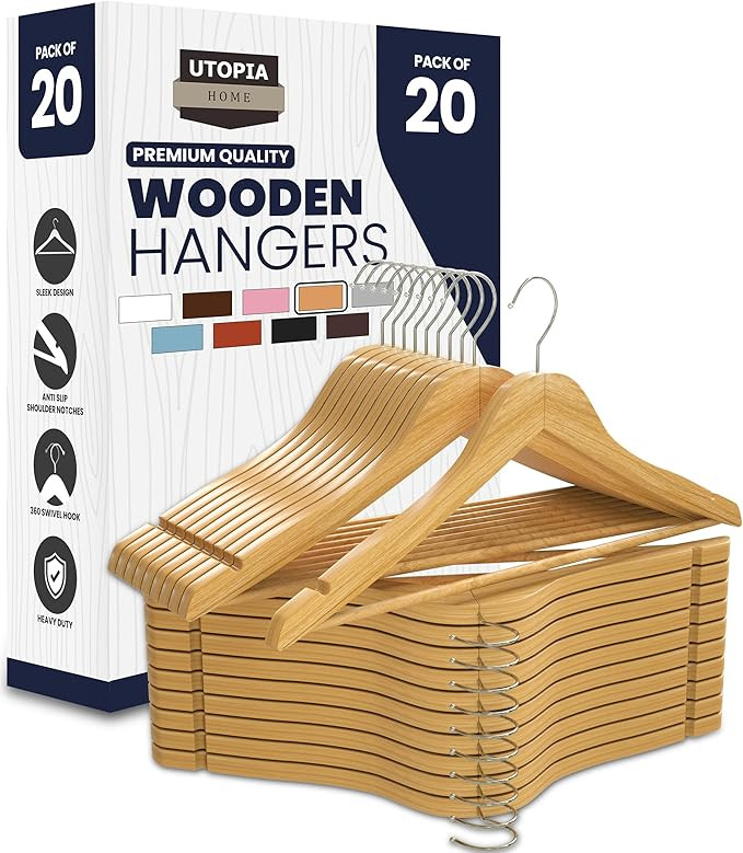Utopia Home Premium Wooden Hangers 20 Pack - Heavy Duty & Durable Coat Hanger - Wood Hanger with ... | Amazon (US)