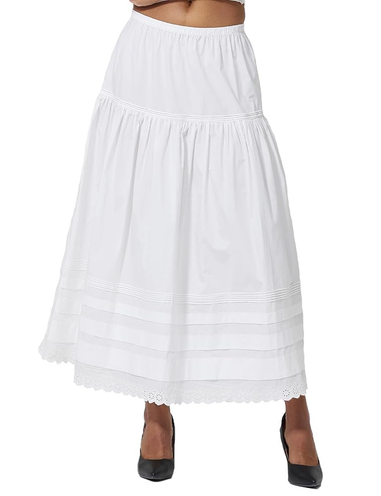 100% Cotton Women White Maxi Skirt Elastic Waist Peasant A Line Flowy Swing Lace Skirt Dress No L... | Amazon (US)