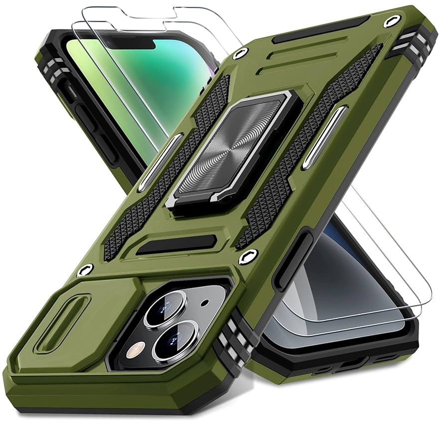 DEERLAMN Case for iPhone 13/iPhone 14 6.1-Inch with Slide Camera Cover+Screen Protector(2 Packs),... | Amazon (US)