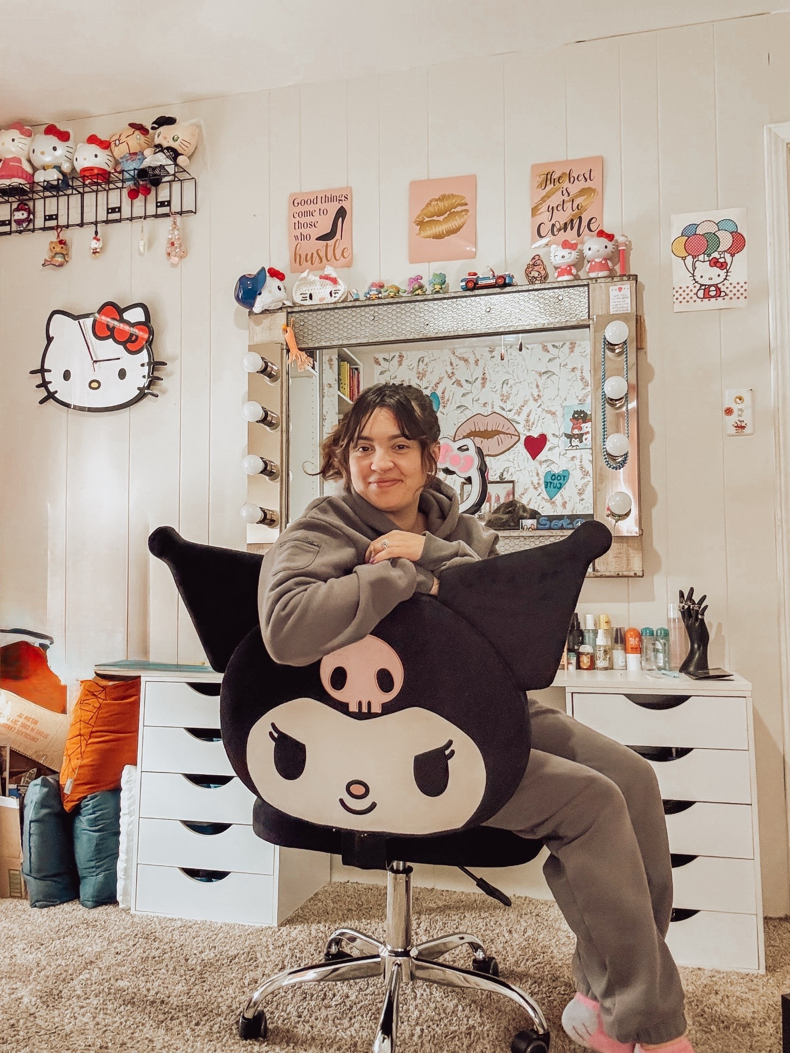 there’s never too much hello kitty!! 
the analog clock was from Tjmaxx, Chucky with Tiffany is from a boutique, and my husband bought the mirror and added side lights 😽

#LTKHome #LTKBeauty #LTKdayinmylife