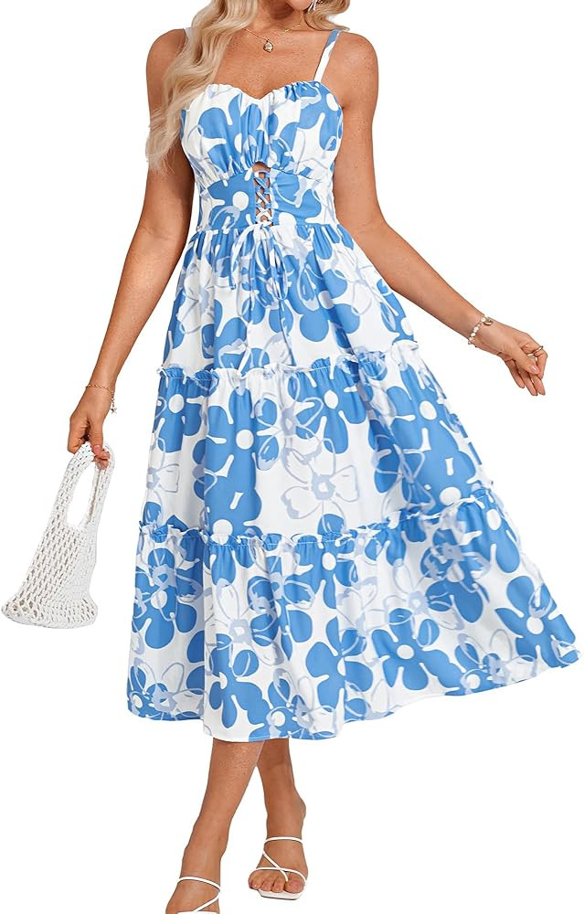 GRACE KARIN Women's Summer Floral Dress 2025 Spaghetti Strap Smocked Tiered Casual Beach Boho Max... | Amazon (US)