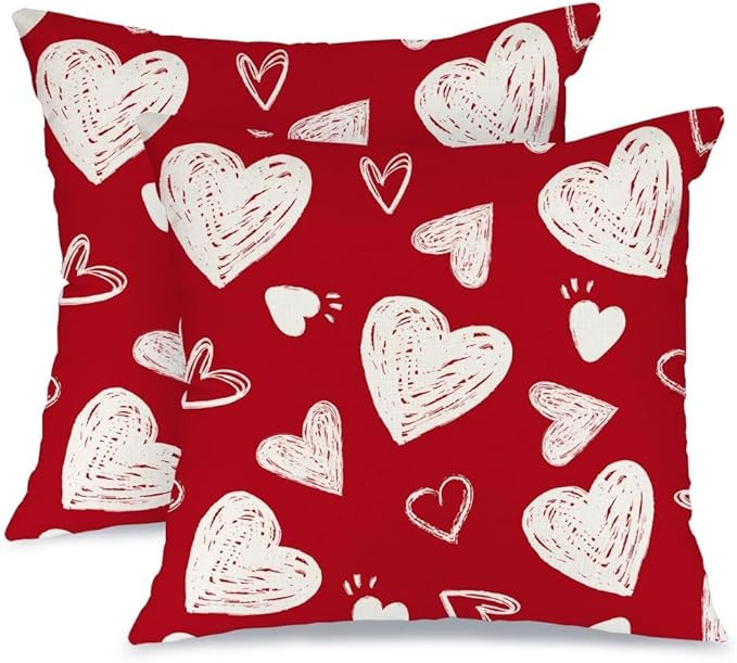 AACORS Valentine's Day Pillow Cover 18X18 Inch Set of 2,White Hearts Decorations Holiday Farmhous... | Amazon (US)