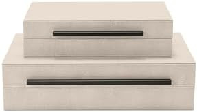 Generic Sagala Set of 2 Ivory Shagreen Decorative Boxes With Black Metal Handles, Faux Leather Je... | Amazon (US)