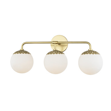 Paige Bath Bracket, 3-Light, Antique Aged Brass, White Glass Shade, 23.25""W (H193303-AGB 608QDTR) | Lighting Reimagined