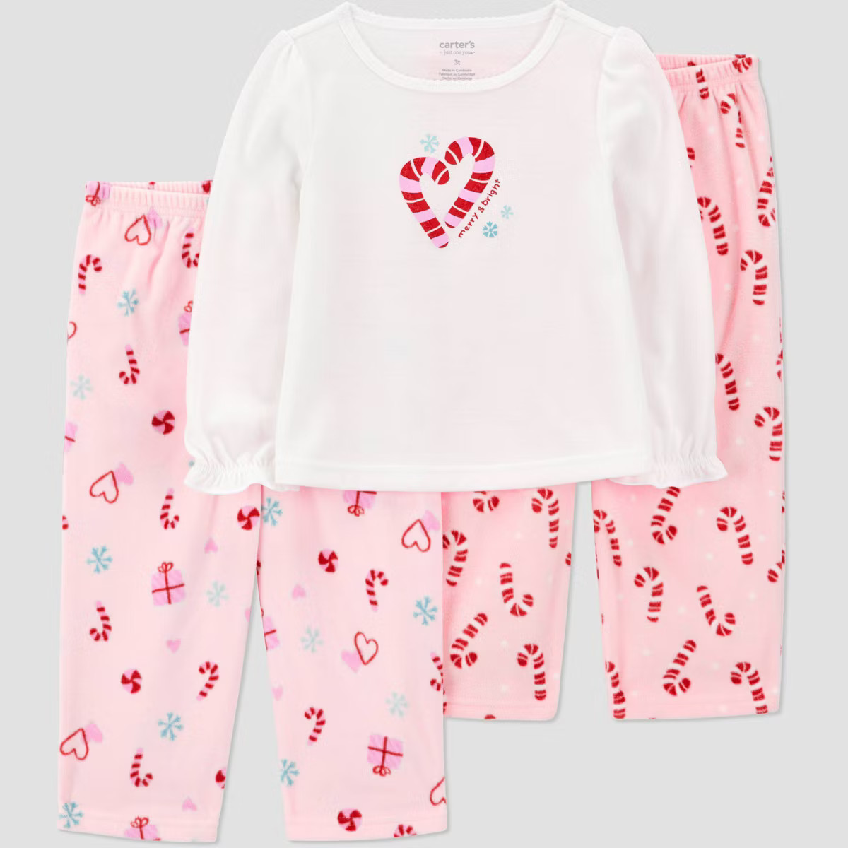 Carter's Just One You® Toddler Girls' 3pc Christmas Candy Cane Long Sleeve Poly Fleece Pajama Se... | Target