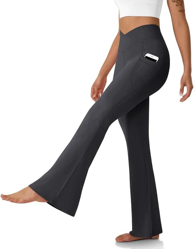 DLOODA Women's Flare Leggings with Pockets Crossover High Waisted Bootcut Yoga Pants Tummy Contro... | Amazon (US)