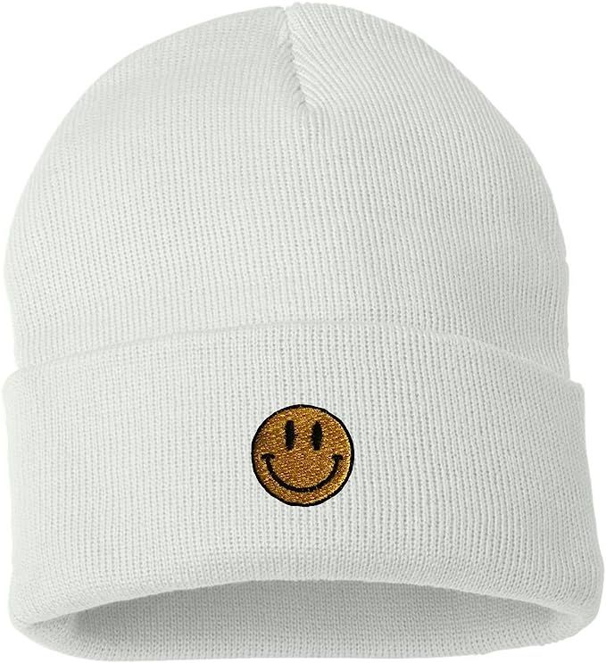 Go All Out Adult Smiley Face Embroidered Cuffed Knit Beanie Cap | Amazon (US)