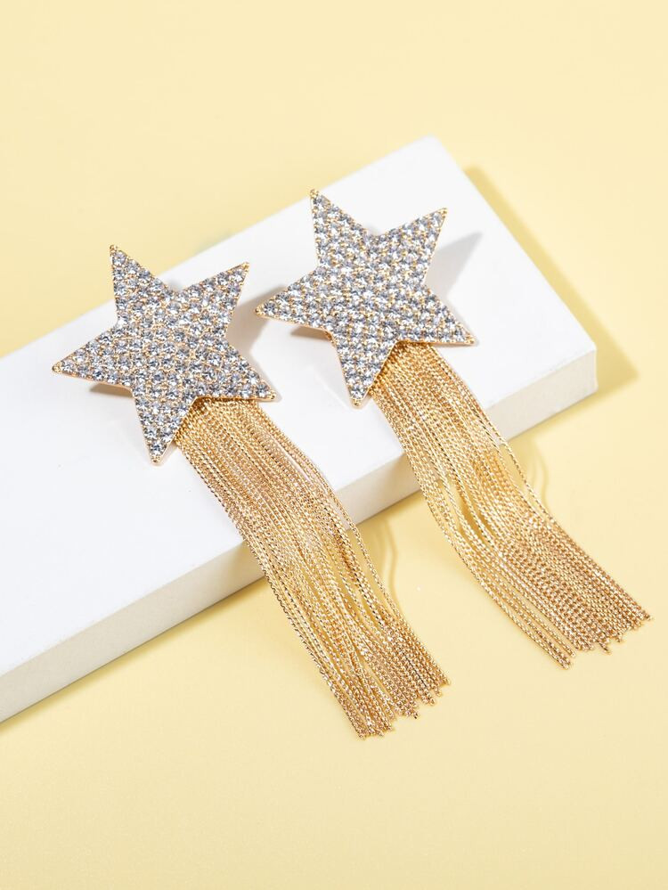 Rhinestone Star & Metal Tassel Decor Earring Jackets | SHEIN