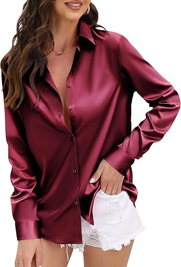 CUNLIN Womens Soft Satin Silk Leopard Button Down Shirts for Women Silky Long Sleeve Work Shirt D... | Amazon (US)