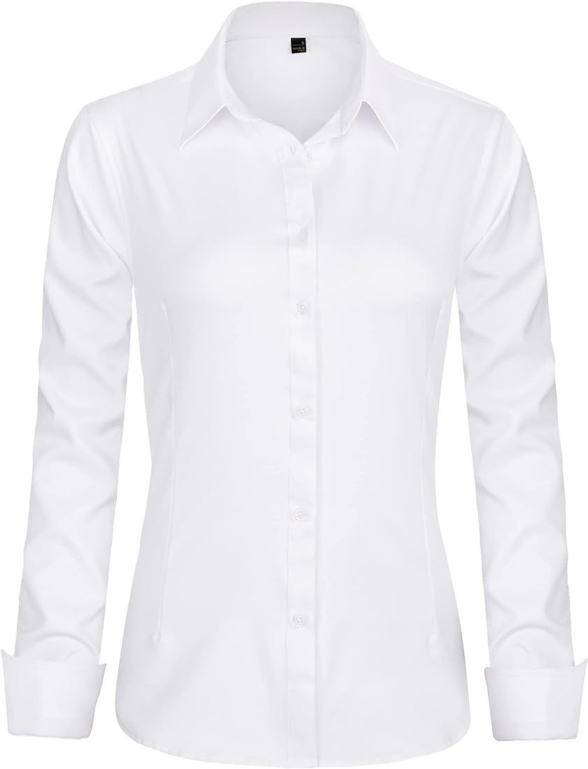 J.VER Womens Dress Shirts Long Sleeve Button Down Shirts Wrinkle-Free Solid Work Blouse | Amazon (US)