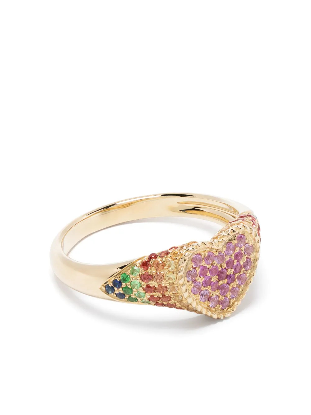 Yvonne Léon 9kt Yellow Gold Baby Chevaliere Coeur Sapphire And Tsavorite Ring | Gold | FARFETCH | Farfetch Global