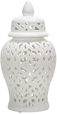 MISC Ceramic 18" Cut-Out Temple Jar White Traditional Glossy Handmade | Amazon (US)