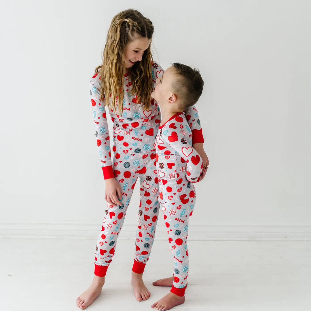 Gray Sweet Valentine Two-Piece Bamboo Viscose Pajama Set | Little Sleepies