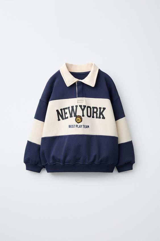 EMBROIDERED ANIMAL STRIPED POLO SWEATSHIRT | Zara US