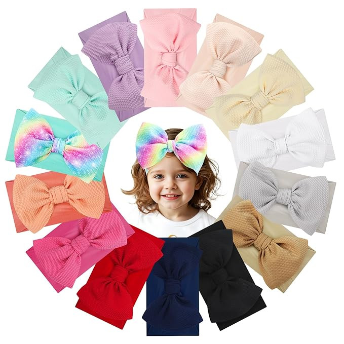 YanJie Baby Headbands - Handmade Elastic Nylon Hairbands with Hair Bows for Newborns, Girls, Todd... | Amazon (US)