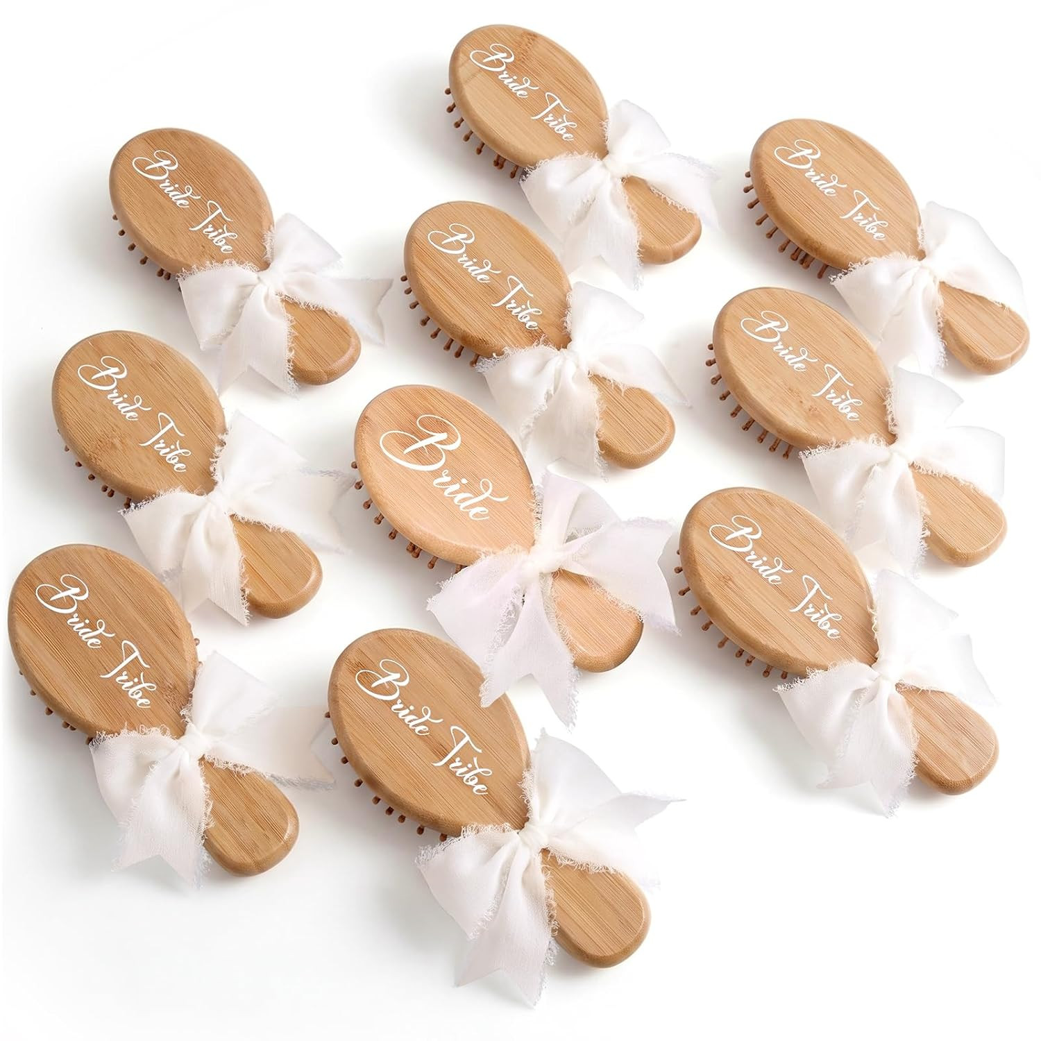 Meanplan 12 Pcs Mini Hair Brush Wooden Bridesmaid Gifts Chiffon Ribbon | Amazon (US)