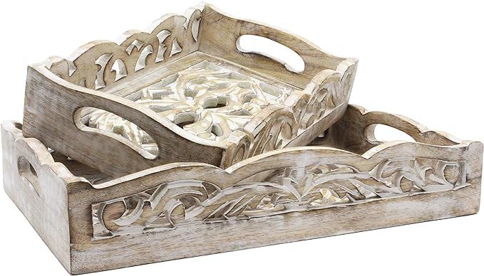 2 Wooden Serving Trays Breakfast Bed Food Lunch Dinner Vase Bed Rustic Farmhouse Hospitality Farm... | Amazon (US)