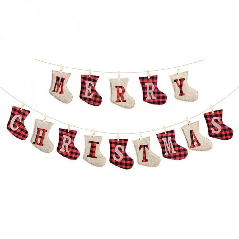 Christmas Sale! Merry Christmas Burlap Banner-Sock Shaped Christmas Decoration,Outdoor Indoor Han... | Walmart (US)