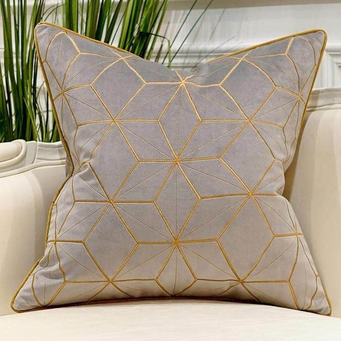 Avigers 20 x 20 Inches Grey Gold Plaid Cushion Case Luxury European Throw Pillow Cover Decorative... | Amazon (US)