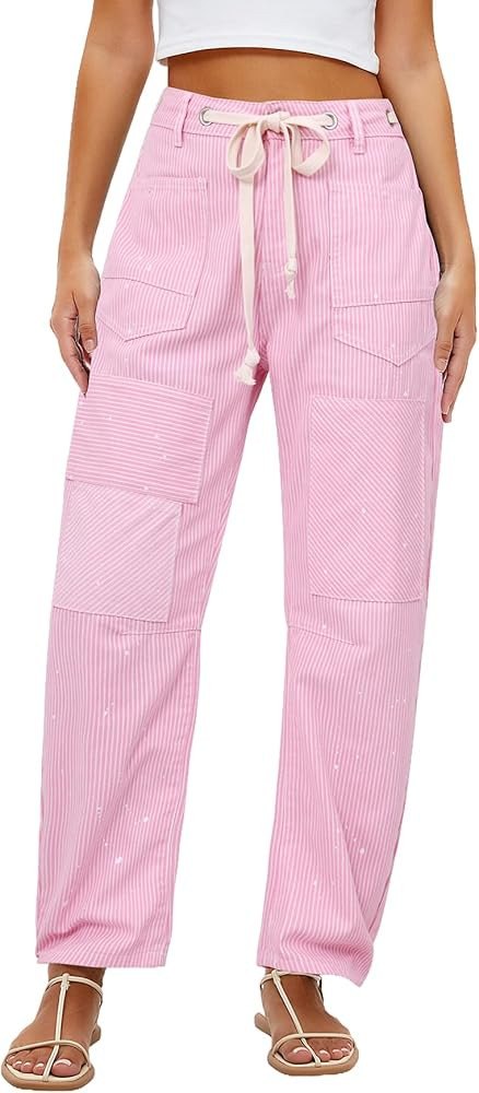 Kedera Women Striped Barrel Jeans Casual Loose Denim Jeans Wide Leg Baggy Pants Mid Waist Boyfrie... | Amazon (US)