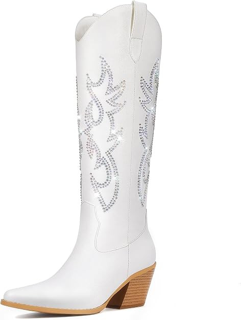 Pasuot Western Cowboy Boots for Women - Knee High Wide Calf Cowgirl Boots with Classic Embroidere... | Amazon (US)