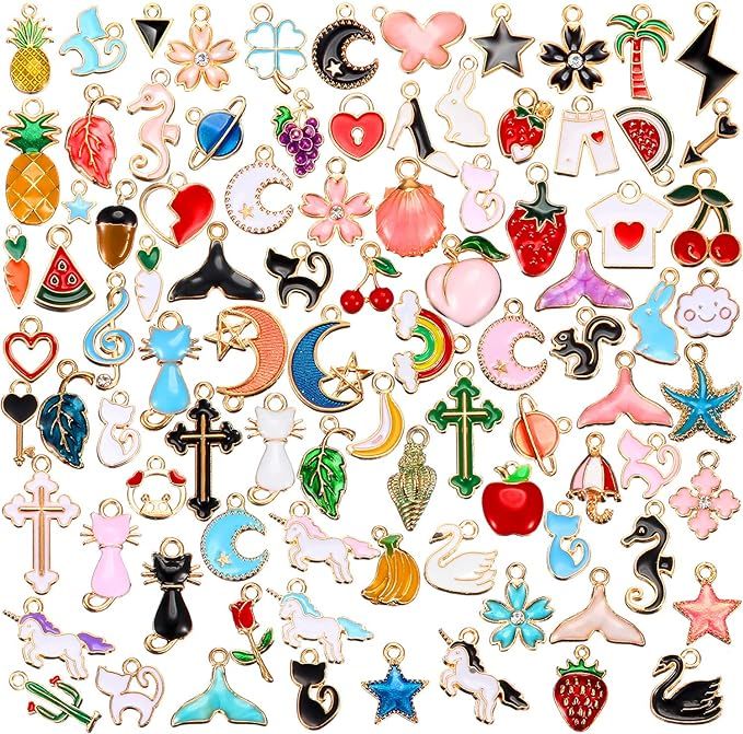 90 Pieces Assorted Gold Plated Enamel Dangle Charm Pendant for Jewelry Making (Animal Style) | Amazon (US)