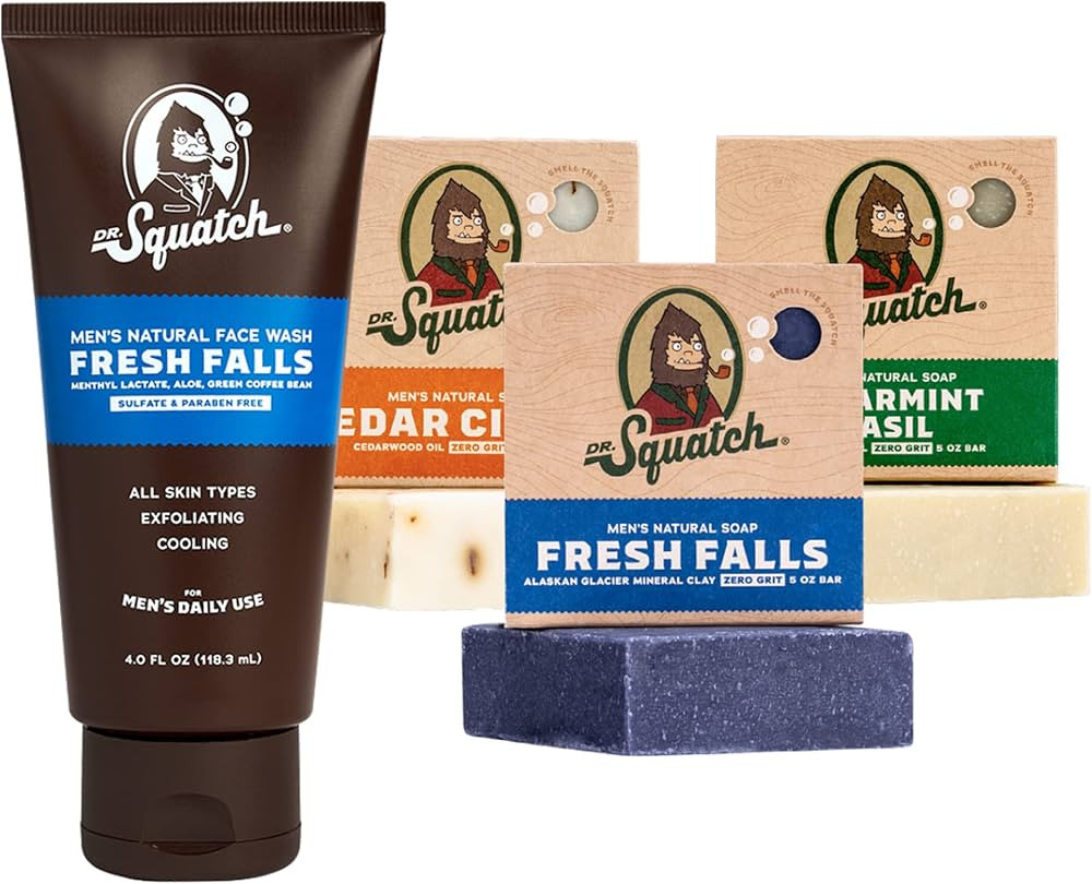 Dr. Squatch Men's Face Wash and Bar Soap Bundle - Exfoliating Face Wash made with Natural Ingredi... | Amazon (US)