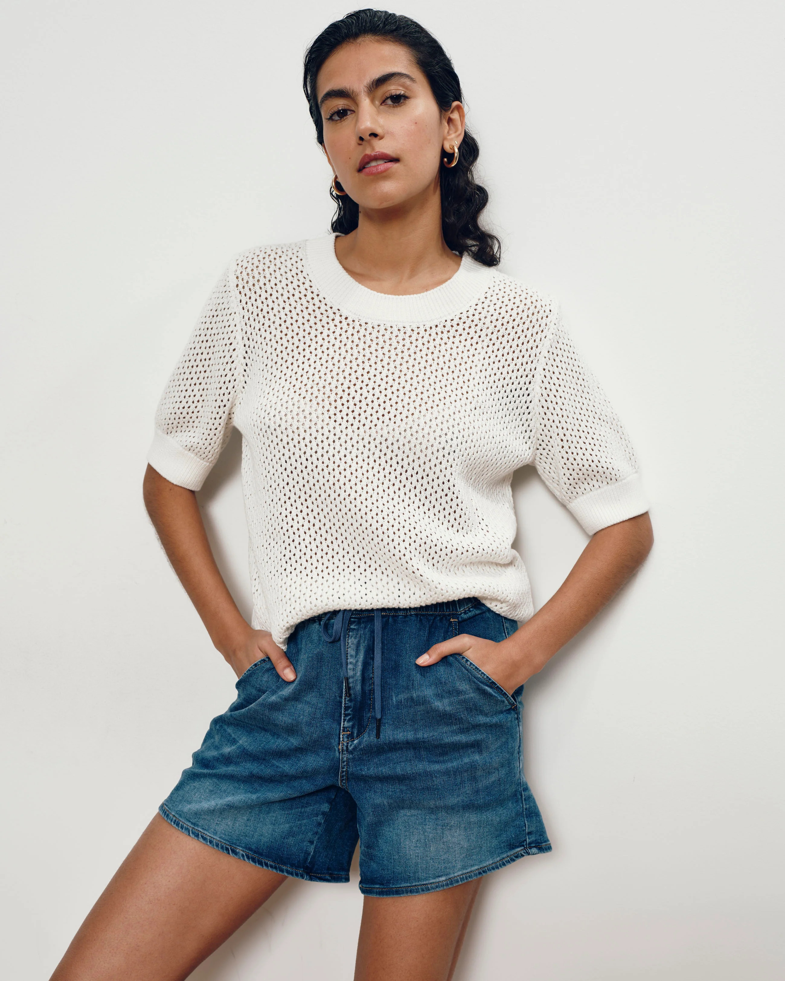 Rosie Pointelle Sweater Top - White | Universal Standard