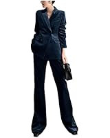 Amazon.com: CAIZI Women 2 Piece Velvet Suit Office Work Suit Notch Lapel Double Breasted Blazer P... | Amazon (US)