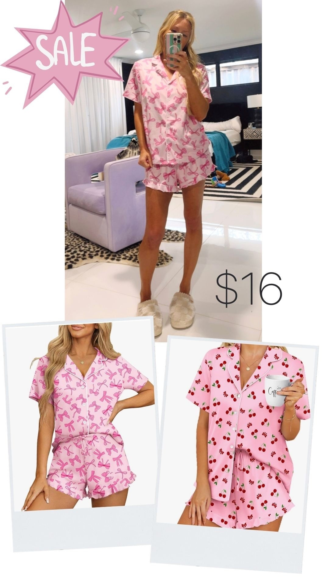 Super soft bow and cherry print pajama set that fits so cute! On sale! 

#LTKSaleAlert #LTKOver40