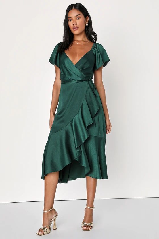 Serene Sight Emerald Green Midi Wrap Dress | Lulus (US)