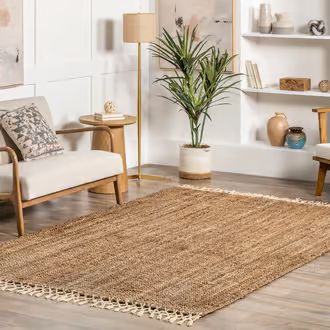 Rugs USA Natural Maui Hand Woven Jute with Wool Fringe rug - Casuals Rectangle 4' x 6' | Rugs USA