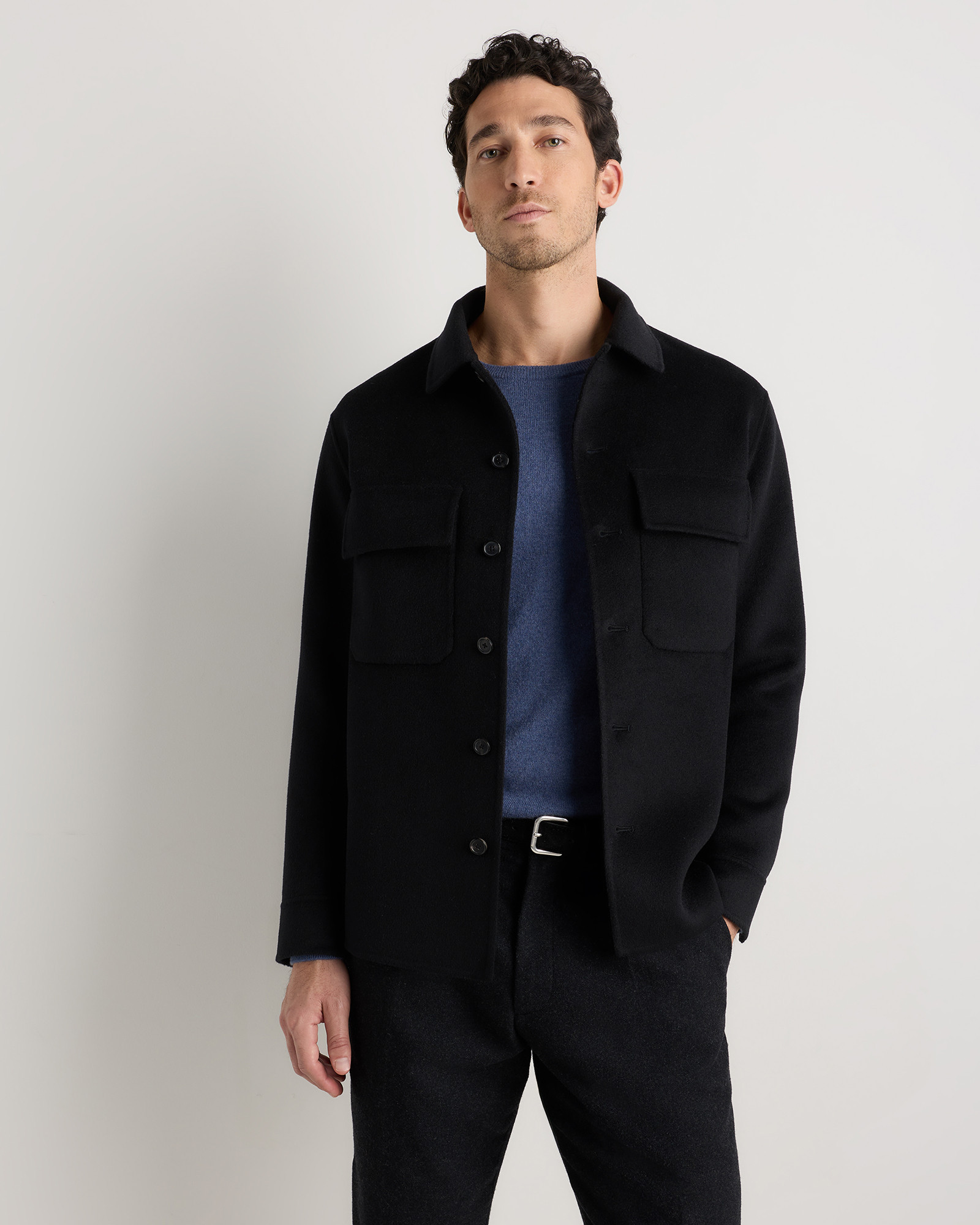Quince | Men's 100% Mongolian Cashmere Double-Faced Shirt Jacket in Black, Size Medium | Quince