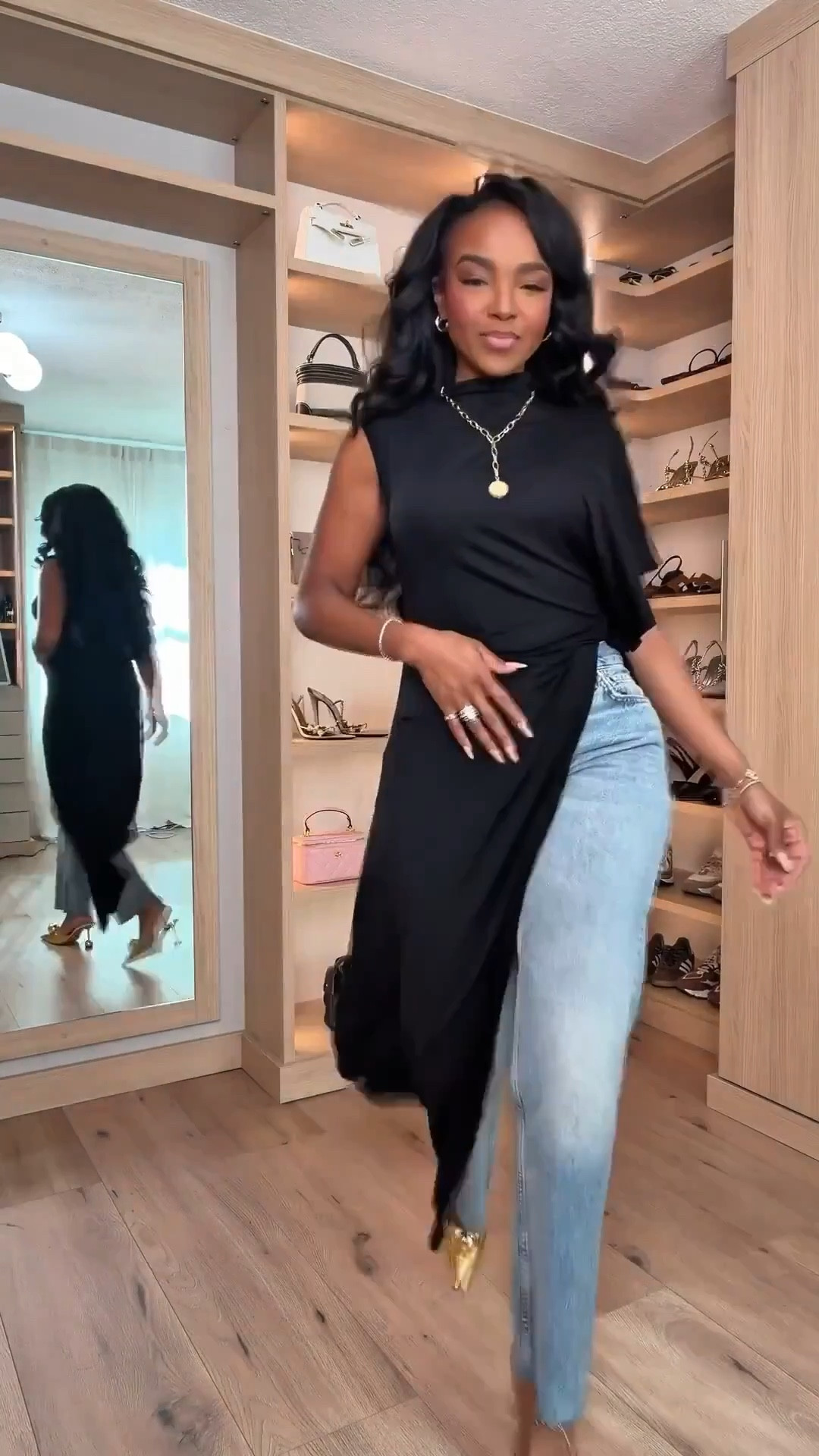 Scroll to shop this elevated everyday outfit featuring a dramatic open-back black top styled with classic straight-leg denim and statement gold heels. Mixing timeless denim with a standout top creates a versatile look you can style multiple ways, making the cost per wear drop over time as part of a smart long-term wardrobe strategy.

Perfect for date nights, girls’ night out, dinners, or elevated casual outings.

5'4" | 138 lbs | 34D bust | 27" waist | 40" hips

#LTKSpringSale #LTKootd #LTKvlog

#LTKMidsize #LTKootd #LTKgrwm