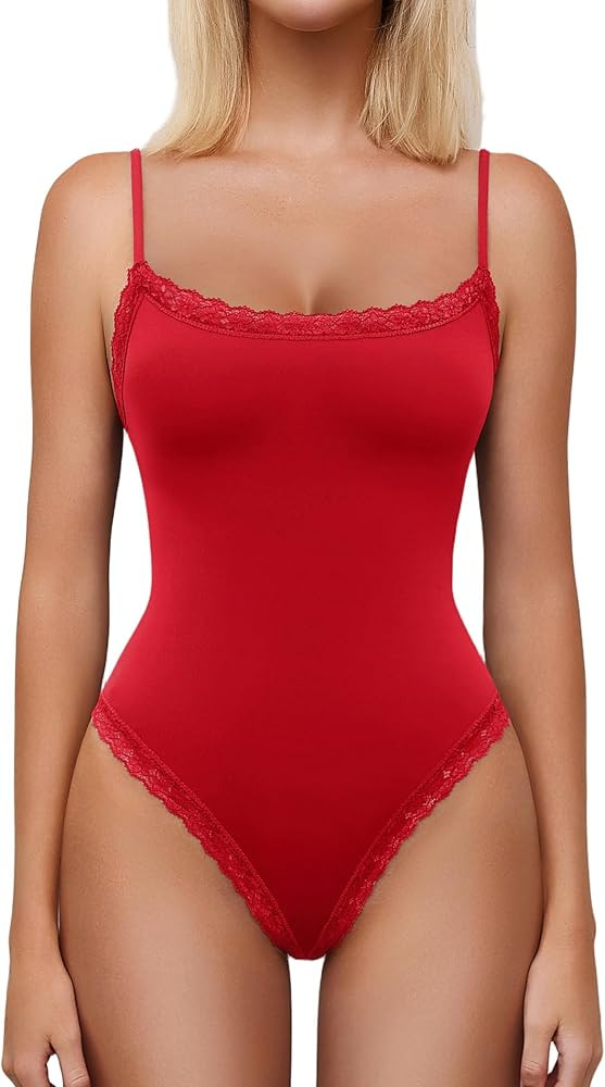 Avidlove Body de encaje con cuello cuadrado para mujer, sin mangas, tirantes delgados, trajes par... | Amazon (US)