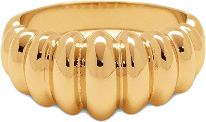 TRIVISO: 18K Gold Plated Thick Statement Customized Personalized Ring for Women, Girls Sizes 6, 6... | Amazon (US)