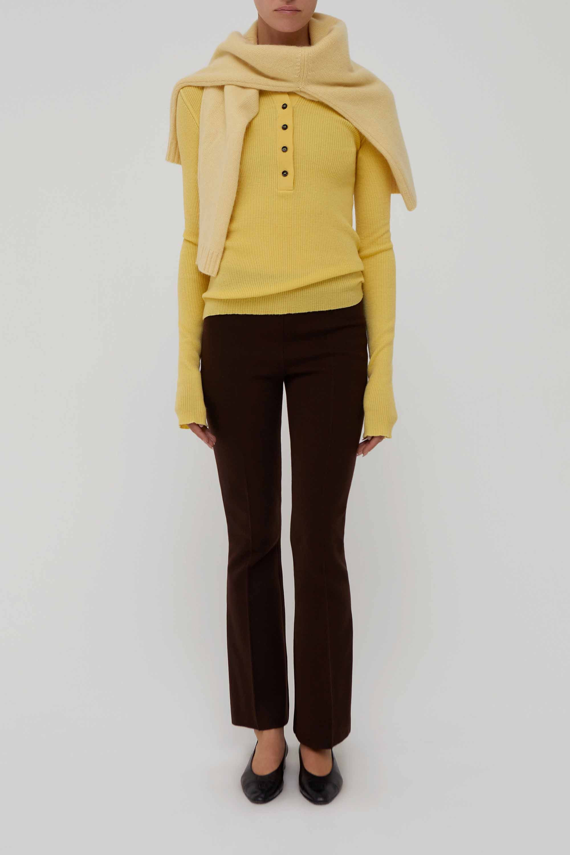 Georgia Fitted Wool Polo Top in Yuzu | Amiya