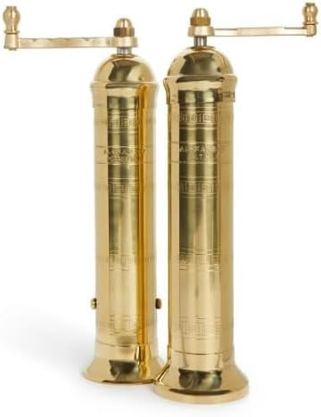 The European Authentic Greek Brass 2-Piece Pepper 7.5" & Salt 9" Grinder Mill Set - Exquisite Gold Vintage Design, Adjustable Grind, Elegant Kitchen Gift Shaker | Amazon (US)