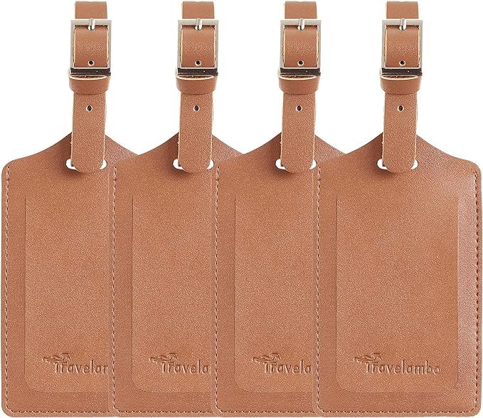 Travelambo 4 Pack Leather Luggage Tags for Suitcases Travel Tags | Amazon (US)