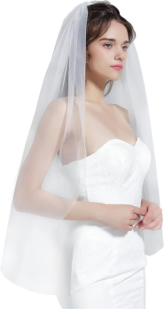 BEAUTELICATE Wedding Bridal Veil with Comb 1 Tier Cut Edge Fingertip&Cathedral Length | Amazon (US)