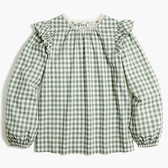 Long-sleeve ruffle-shoulder topItem BF819 
 
 
 
 
 There are no reviews for this product.Be the ... | J.Crew Factory