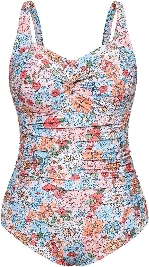 Hanna Nikole Women Plus Size One Piece Swimsuits Tummy Control Bathing Suit Twist Front Ruched Pu... | Amazon (US)