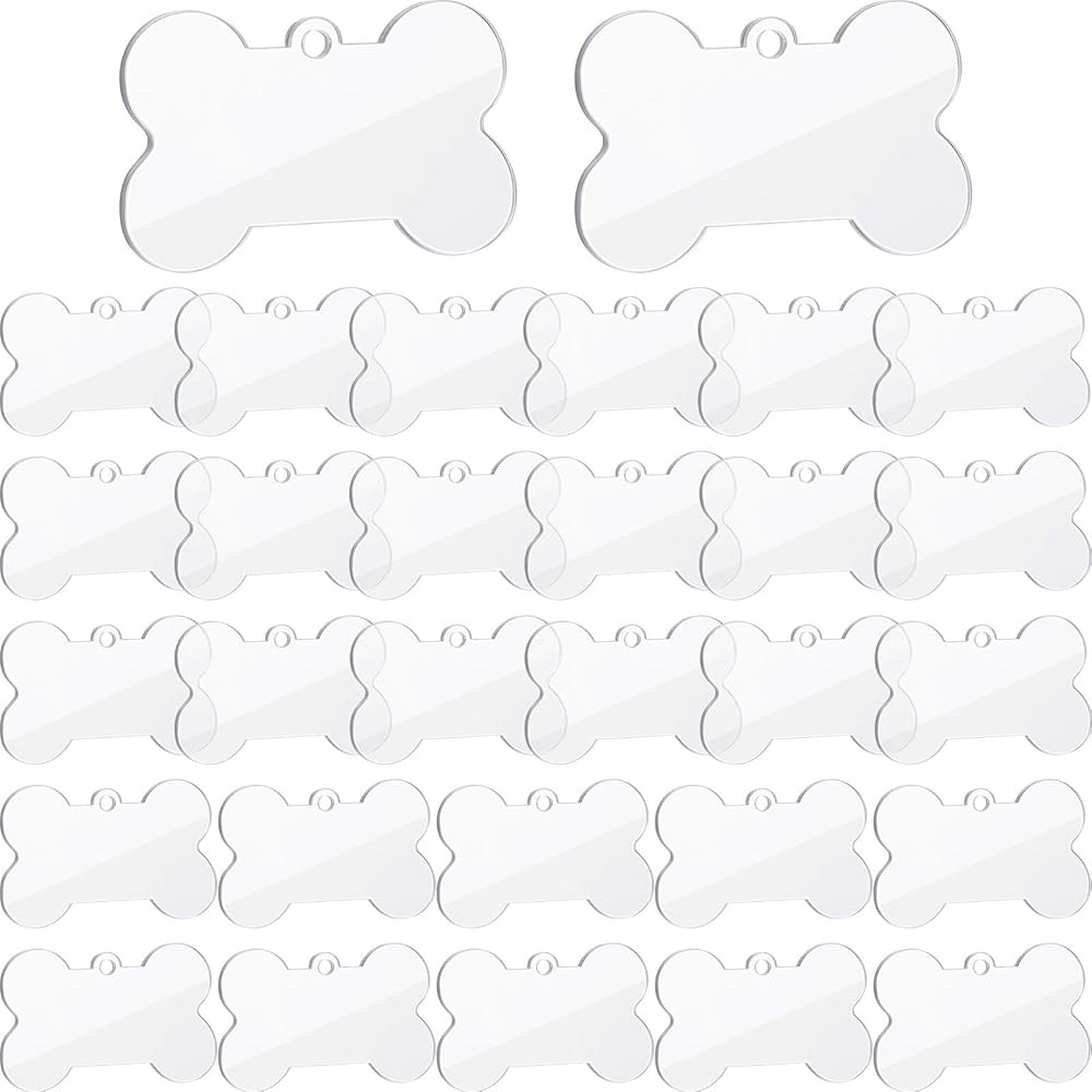 30 Pieces Sublimation Blank Dog Tags Clear Acrylic Keychain Blanks Dog Bone Shape Transparent Dis... | Amazon (US)