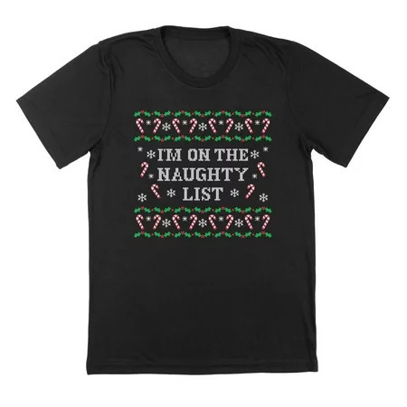 Naughty List Holiday Christmas Graphic Black Mens Cotton T-Shirt | Walmart (US)