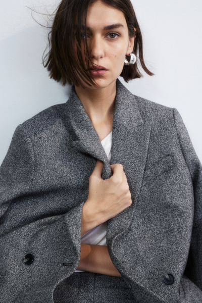 Oversized double-breasted blazer - Grey marl - Ladies | H&M GB | H&M (UK, MY, IN, SG, PH, TW, HK)
