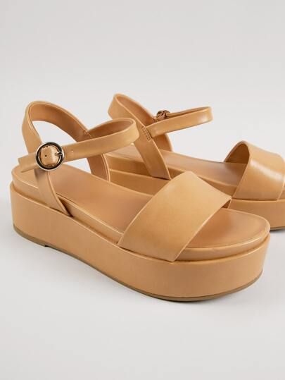 Vegan Leather O-Ring Buckle Strap Flatform Sandals | SHEIN