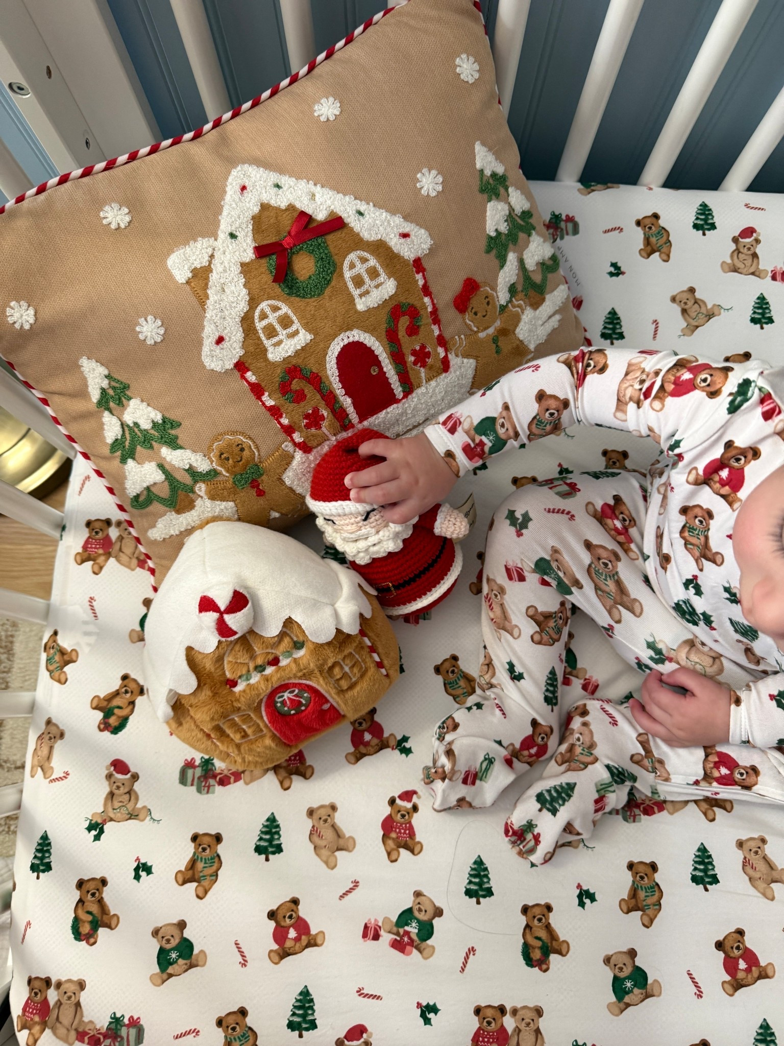 Matching crib and pajamas and house pillow on sale 

#LTKBaby #LTKHoliday