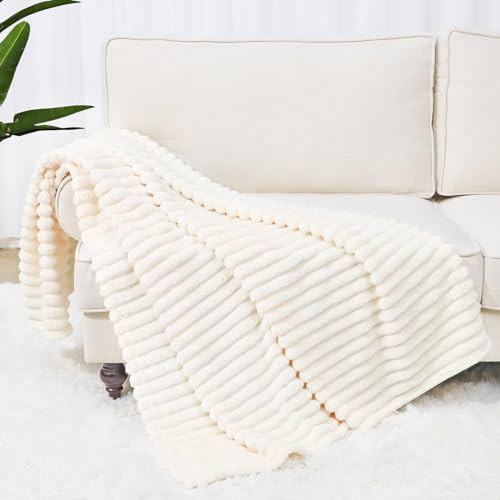 Fleece Blanket White Cozy Throw Blanket Plush Soft Blanket Couch | Amazon (US)